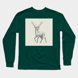 plaid with wild deer/stag Long Sleeve T-Shirt